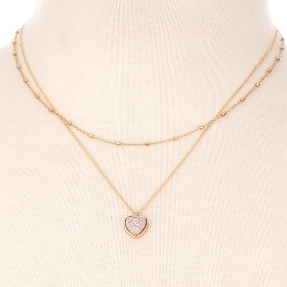 Rose Gold Heart Pendant Layered Dainty Necklace - Picture 5 of 9